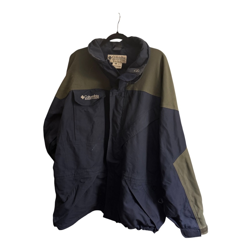 Columbia Titanium Omni-Tech Men XL Waterproof Jacket Navy Green Pit Zips Vintage